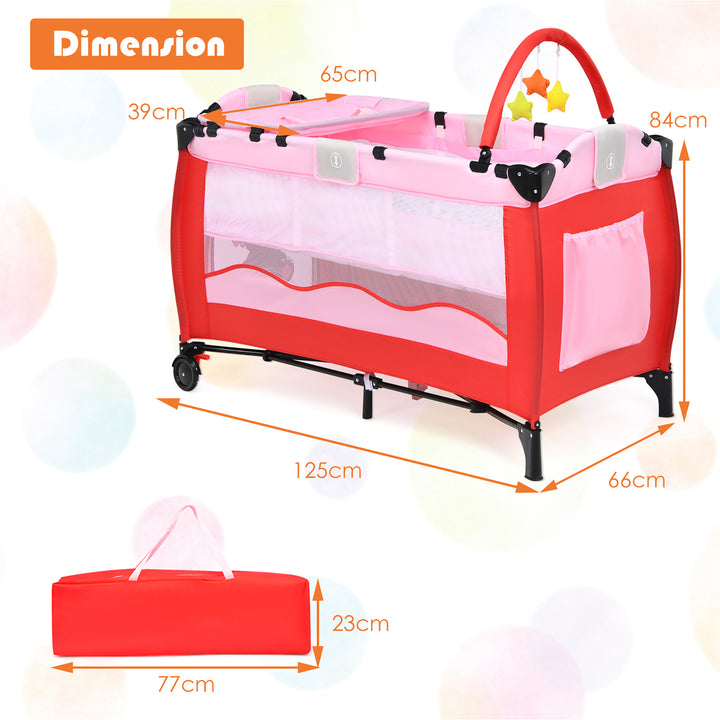 Pink Baby Crib Playpen Playard Pack Travel Infant Bed Foldable Image 3