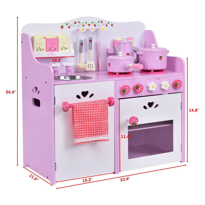 Kids Wooden Play Set Kitchen Toy Strawberry Pretend Cooking Playset Toddler Image 2