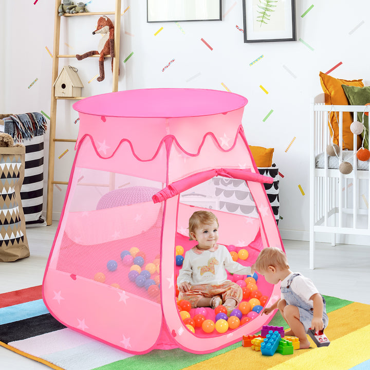 Kid Outdoor Indoor Princess Play Tent Playhouse Ball Tent Toddler Toys w/ 100 Balls Image 3