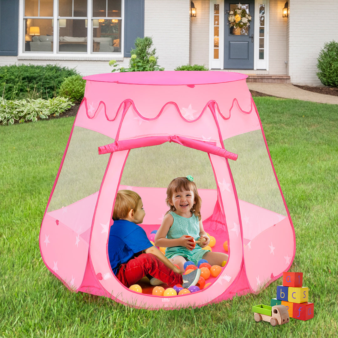 Kid Outdoor Indoor Princess Play Tent Playhouse Ball Tent Toddler Toys w/ 100 Balls Image 4