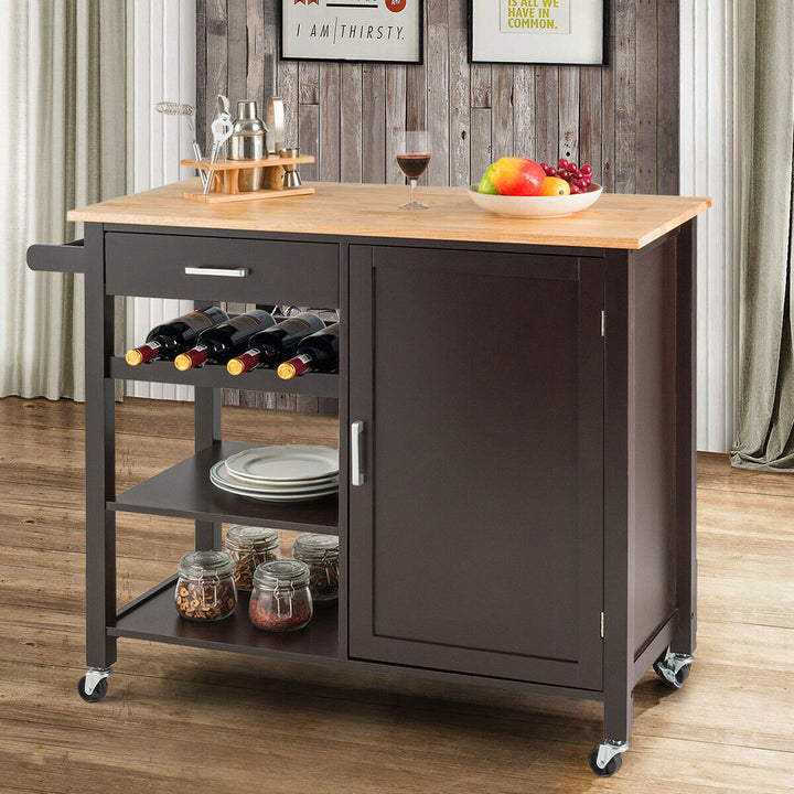 4-Tier Wood Kitchen Island Trolley Cart Storage Cabinet Brown Image 3