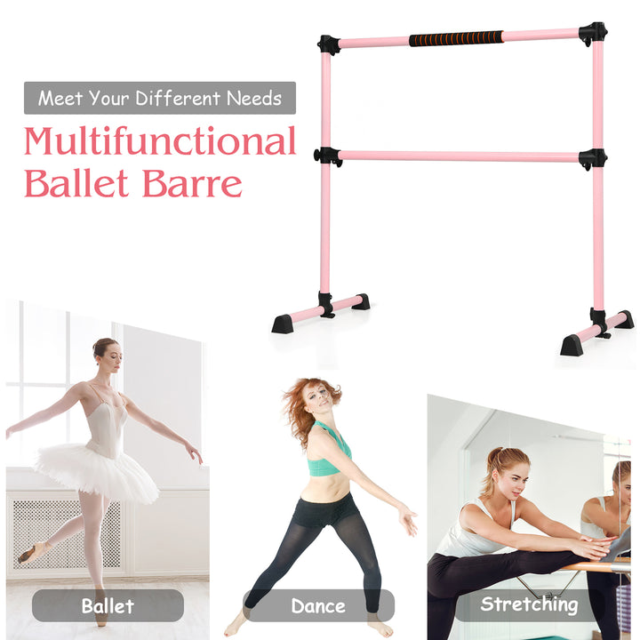 Portable Ballet Barre 4ft Freestanding Adjustable Double Dance Bar Pink Image 4