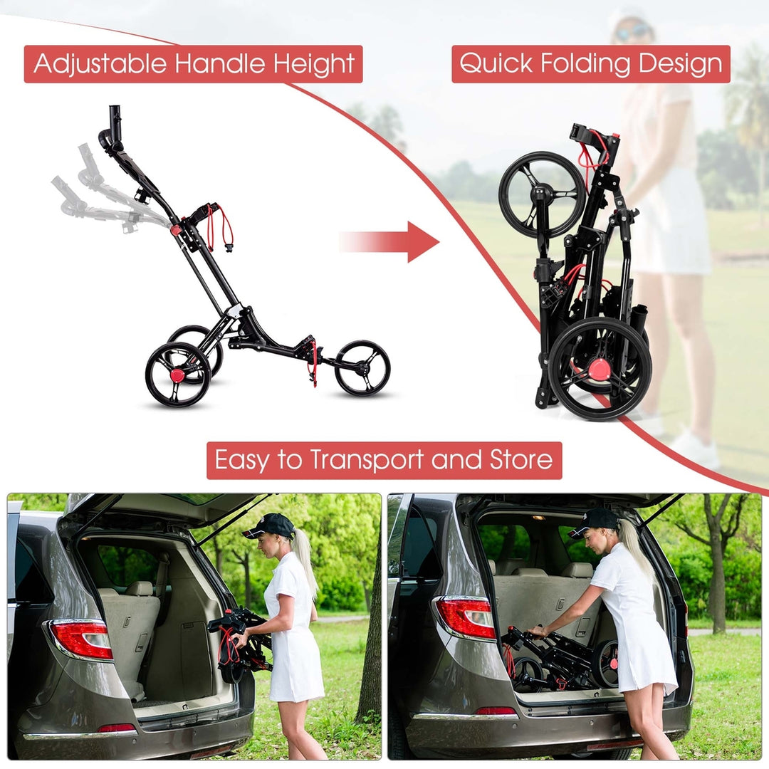 Foldable 3 Wheel Steel Golf Pull Push Cart Trolley Club w/ Umbrella Holder Image 3