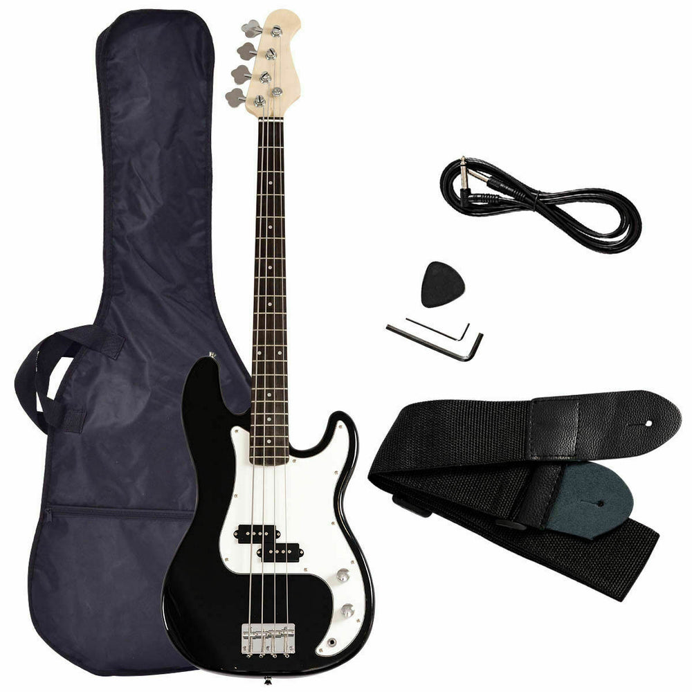 Black Full Size 4 String Electric Bass Guitar with Strap Guitar Bag Amp Cord Image 2