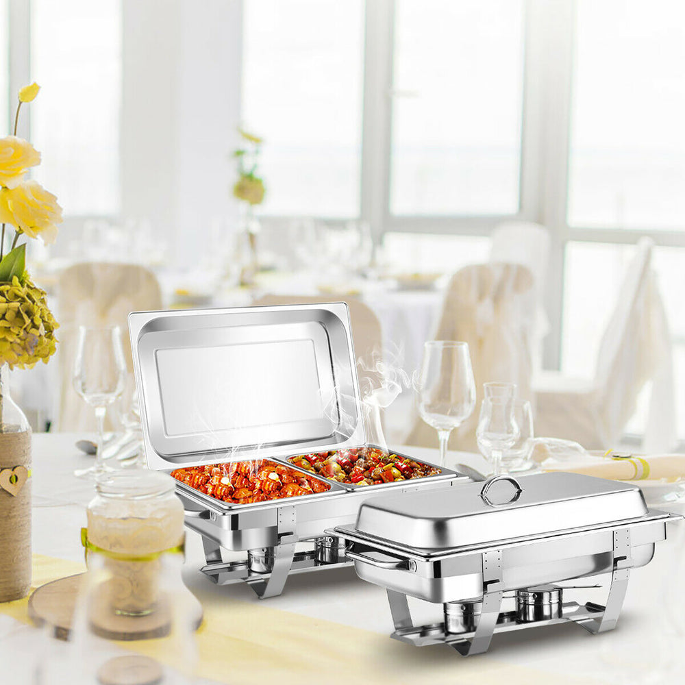 2 Packs Full Size Chafing Dish 9 Quart Stainless Steel Rectangular Chafer Buffet Image 2