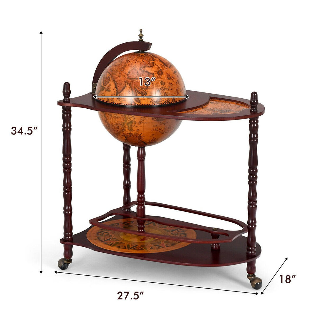 Wood Globe Wine Bar Stand 34 H 16th Century Italian Rack Liquor Bottle Shelf Image 2