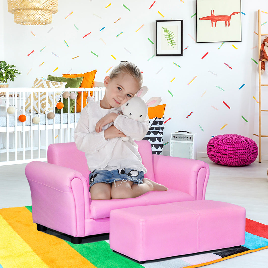 Pink Kids Sofa Armrest Chair Couch Lounge Children Birthday Gift w/ Ottoman Image 3