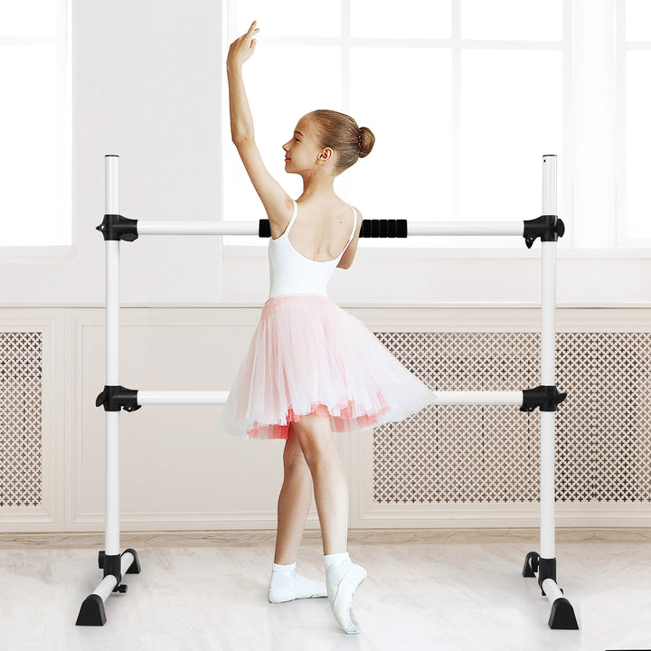 Portable Ballet Barre 4ft Freestanding Adjustable Double Dance Bar Silver Image 2