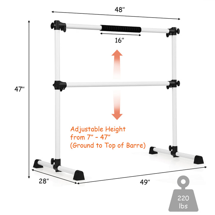 Portable Ballet Barre 4ft Freestanding Adjustable Double Dance Bar Silver Image 4