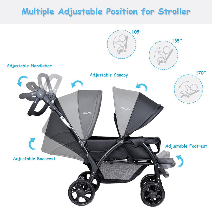 Foldable Twin Baby Double Stroller Lightweight Travel Stroller Infant Pushchair Image 4