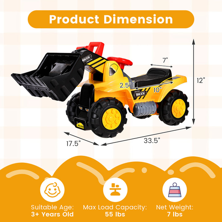 Kids Toddler Ride On Excavator Digger Truck Scooter w/ Sound and Seat Storage Toy Image 3