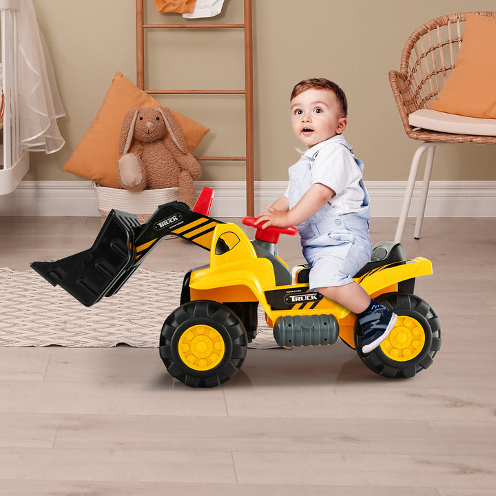 Kids Toddler Ride On Excavator Digger Truck Scooter w/ Sound and Seat Storage Toy Image 4