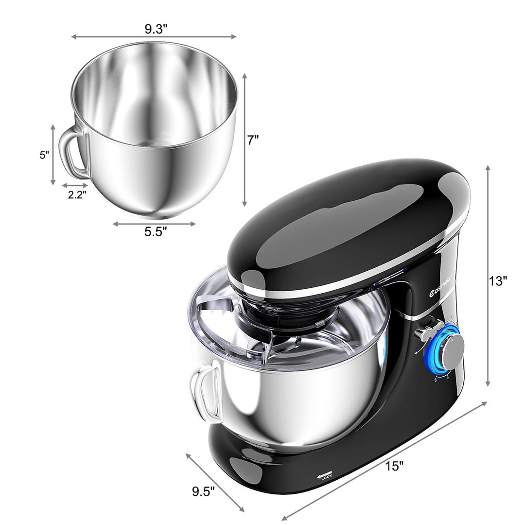 6.3 Quart Tilt-Head Food Stand Mixer 6 Speed 660W w/Dough Hook Whisk Black Image 3