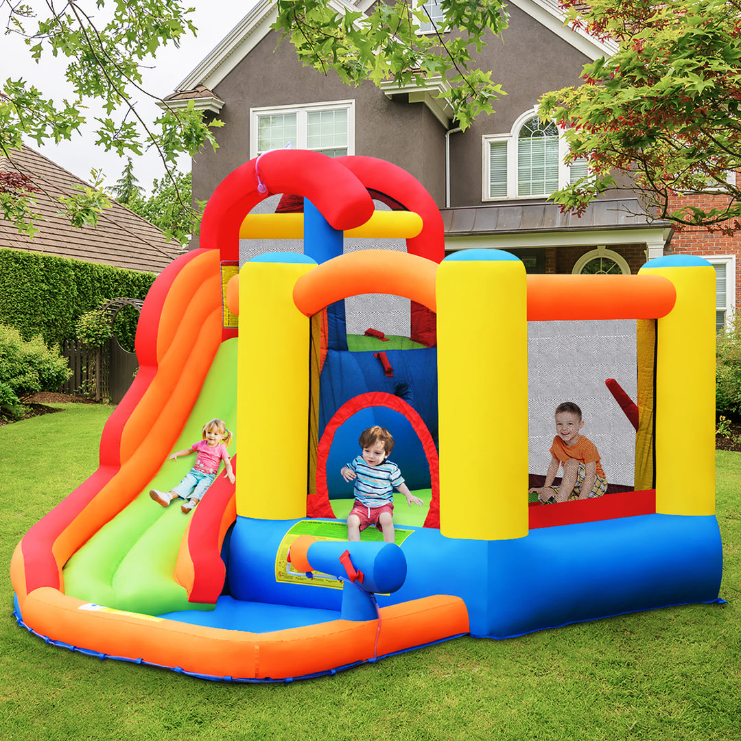 Inflatable Bounce House Water Slide w/ Climbing Wall Splash Pool Water Cannon Image 3