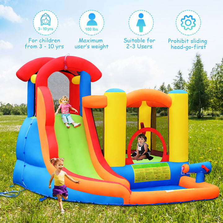 Inflatable Bounce House Water Slide w/ Climbing Wall Splash Pool Water Cannon Image 4