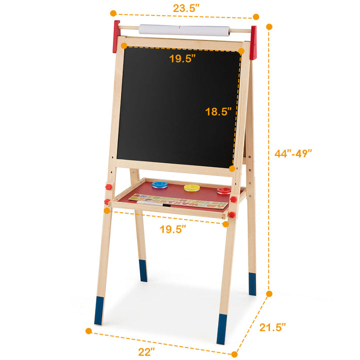 All-in-One Wooden Kids Art Easel Height Adjustable Paper Roll Image 3