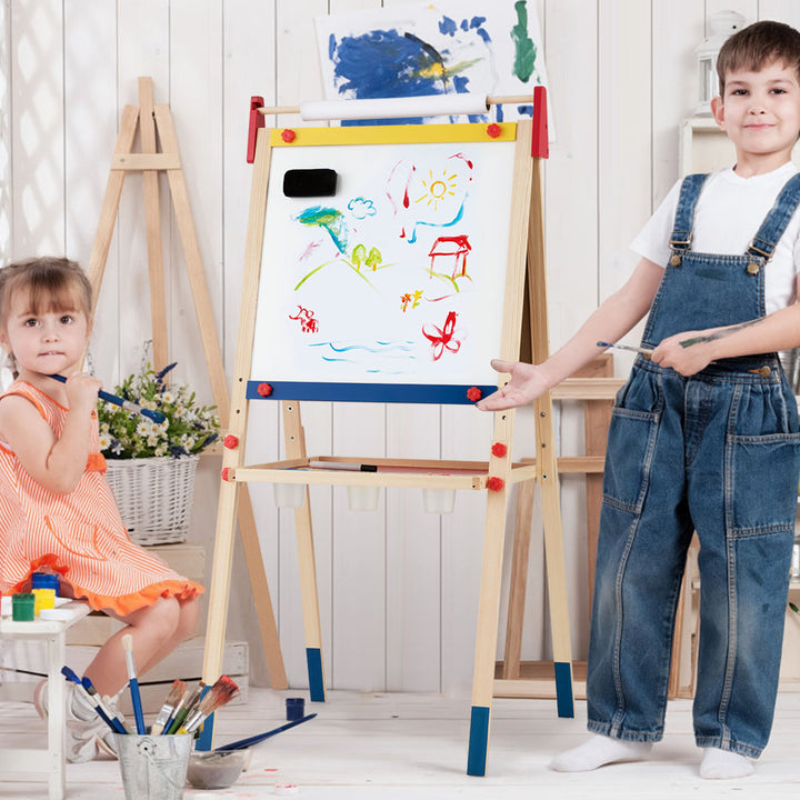 All-in-One Wooden Kids Art Easel Height Adjustable Paper Roll Image 2