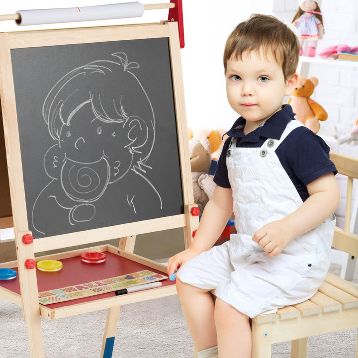 All-in-One Wooden Kids Art Easel Height Adjustable Paper Roll Image 4