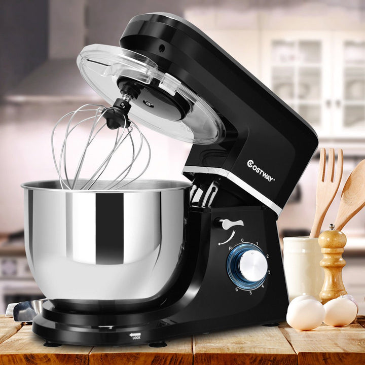 Tilt-Head Stand Mixer 7.5 Qt 6 Speed 660W with Dough Hook Whisk and Beater Black Image 2