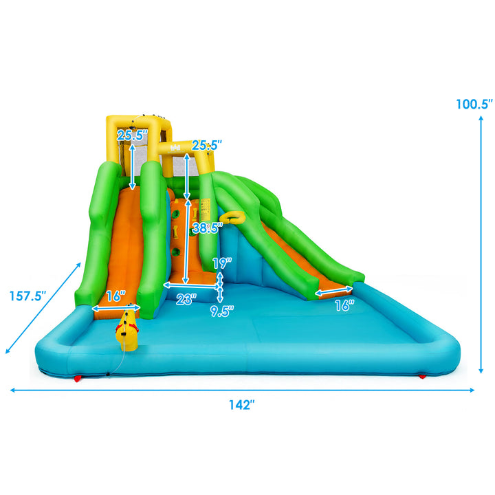 Inflatable Water Park Bounce House w/Climbing Wall Two Slides and Splash Pool Image 2