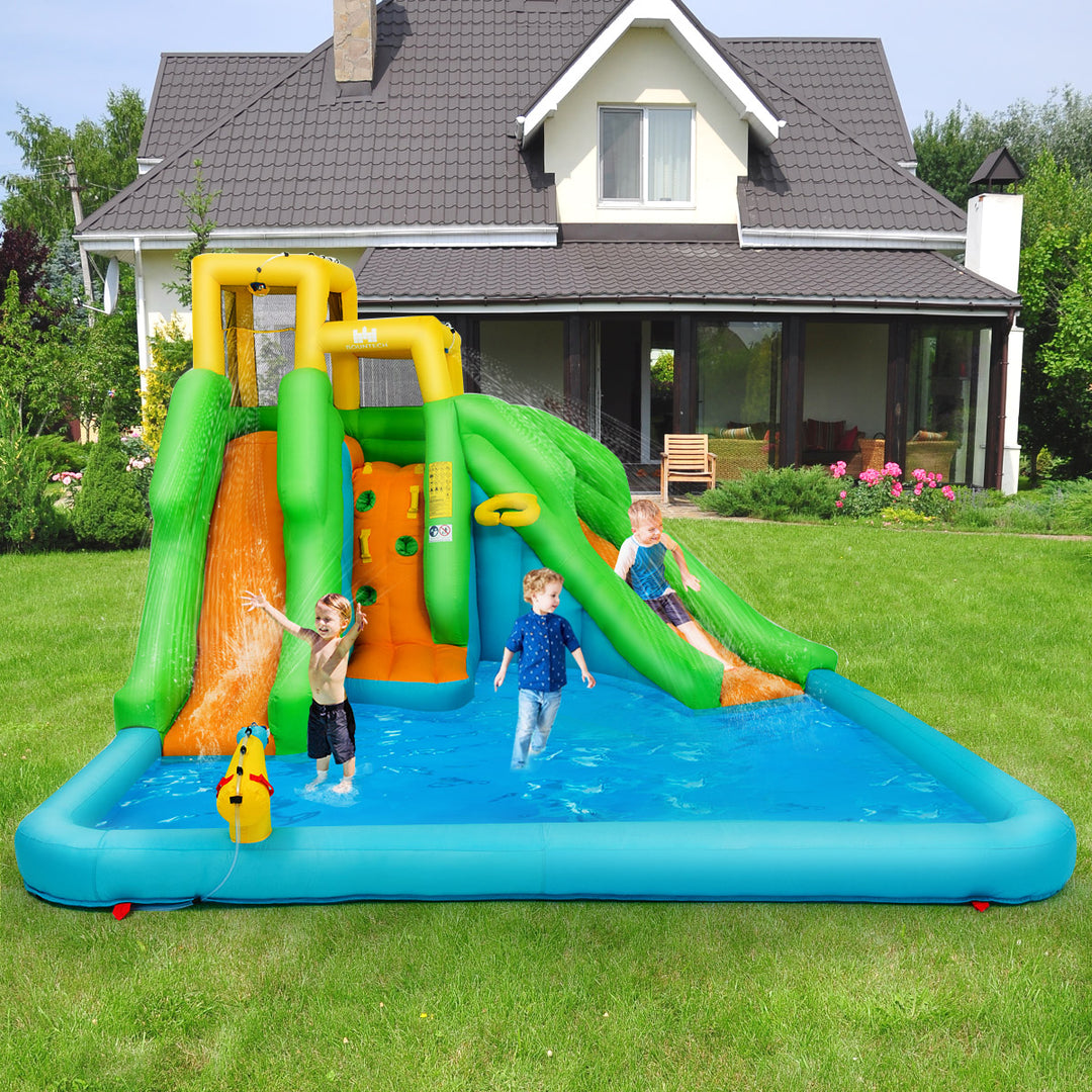 Inflatable Water Park Bounce House w/Climbing Wall Two Slides and Splash Pool Image 3