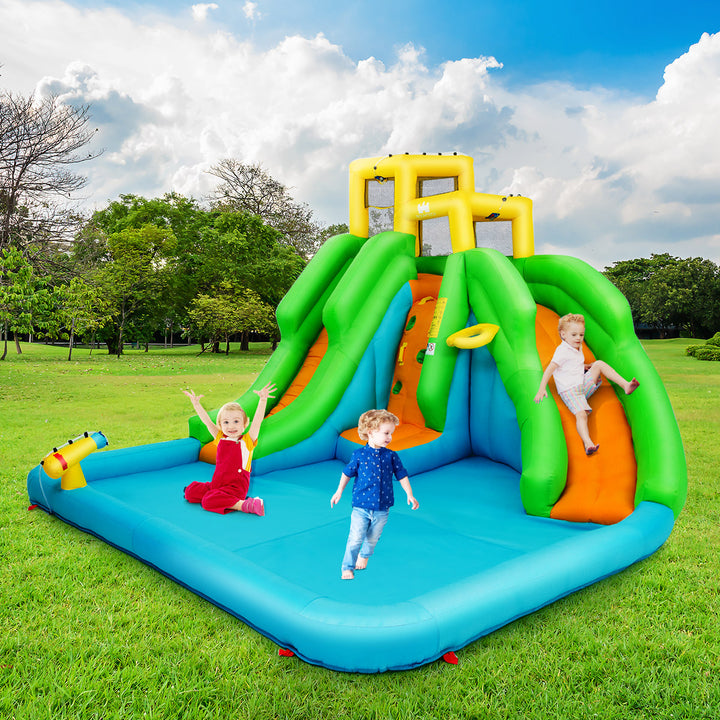 Inflatable Water Park Bounce House w/Climbing Wall Two Slides and Splash Pool Image 4