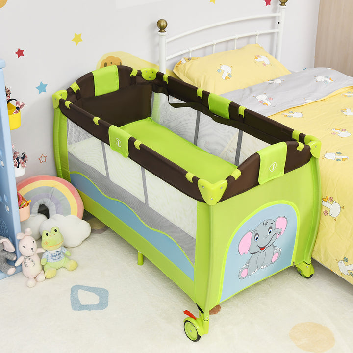 Green Baby Crib Playpen Playard Pack Travel Infant Bed Foldable Image 2