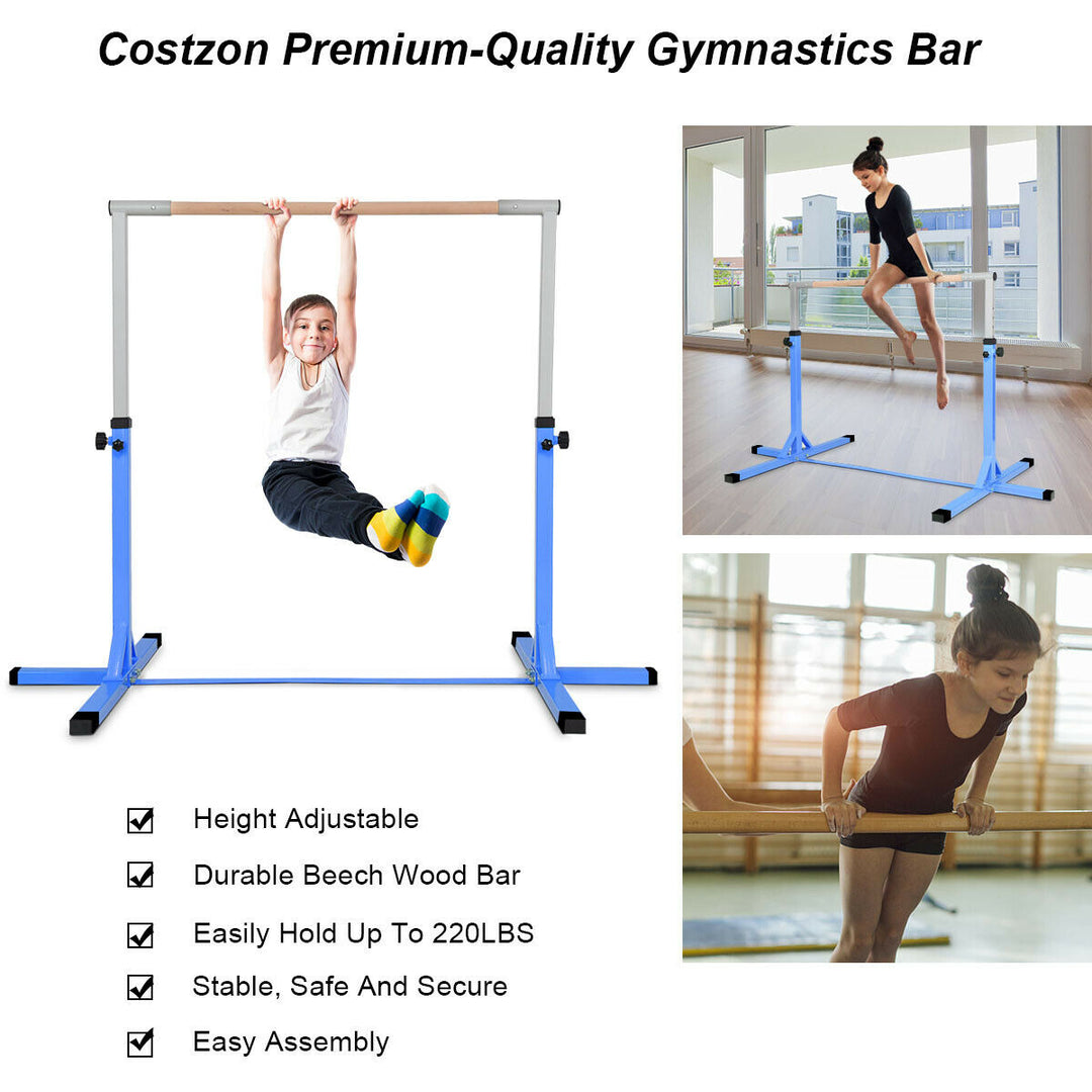 Adjustable Steel Horizontal Training Bar Gymnastics Junior Home Practice Blue Image 4