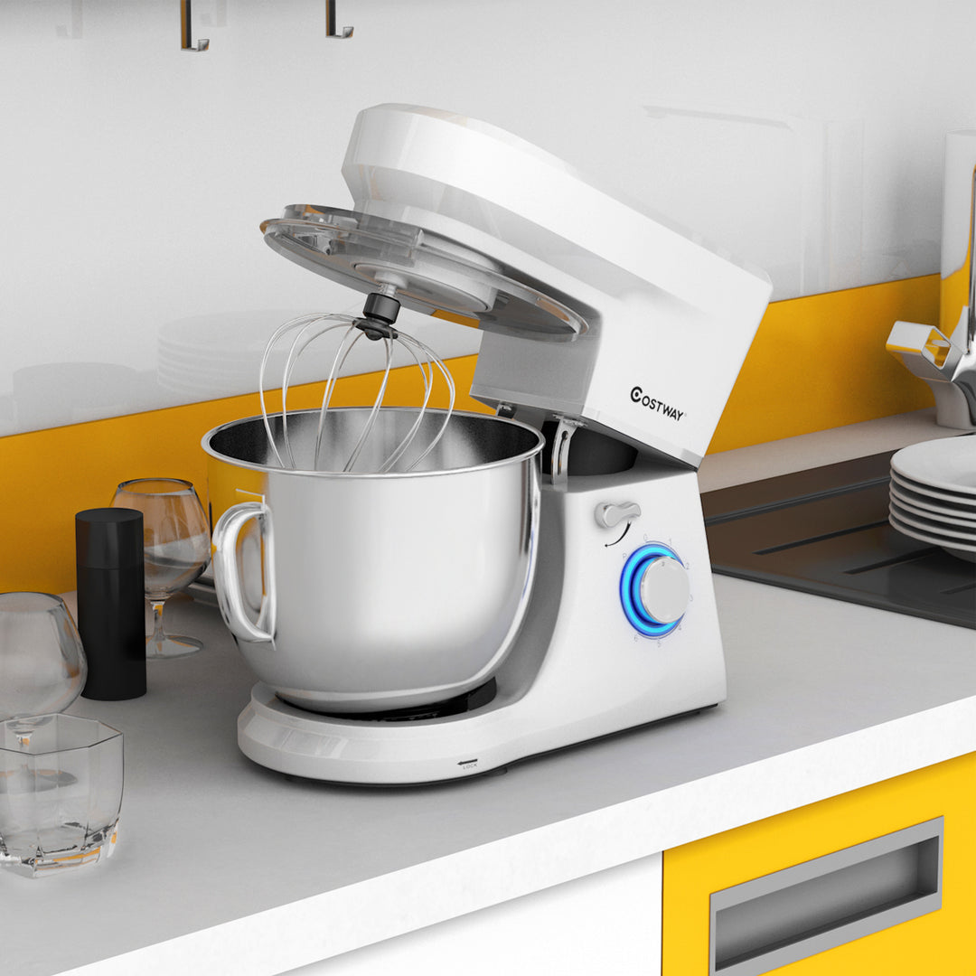 Tilt-Head Stand Mixer 7.5 Qt 6 Speed 660W with Dough Hook Whisk and Beater White Image 3