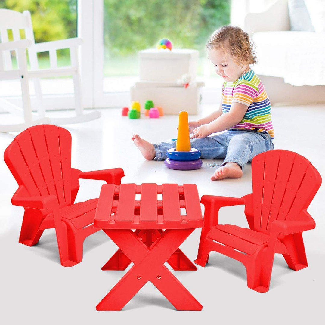 Plastic Children Kids Table & Chair Set 3-Piece Play Furniture In/Outdoor Red Image 2