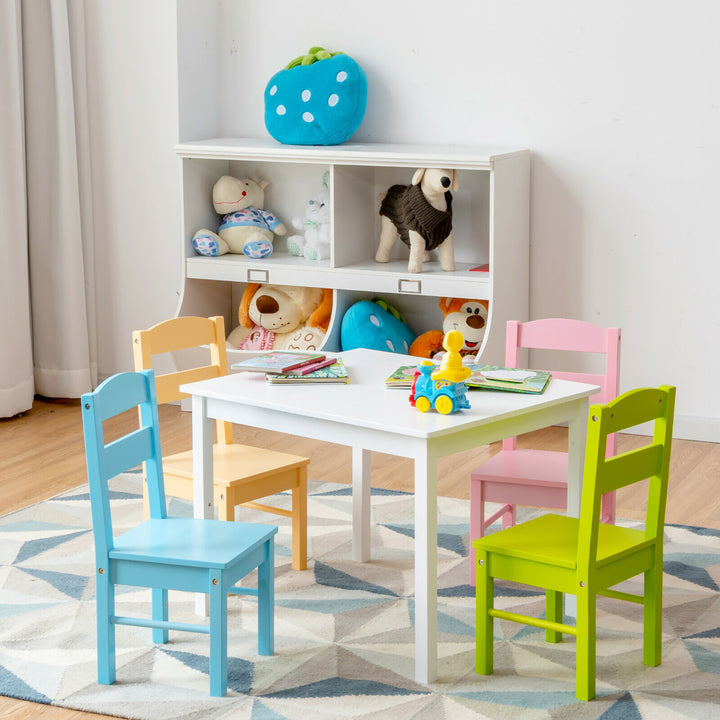 5 Pieces Kids Wood Table and Chair Set for 2-6 Years Colorful Image 3