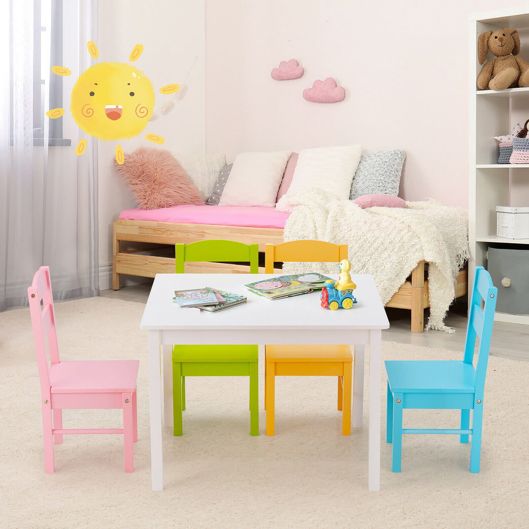 5 Pieces Kids Wood Table and Chair Set for 2-6 Years Colorful Image 4