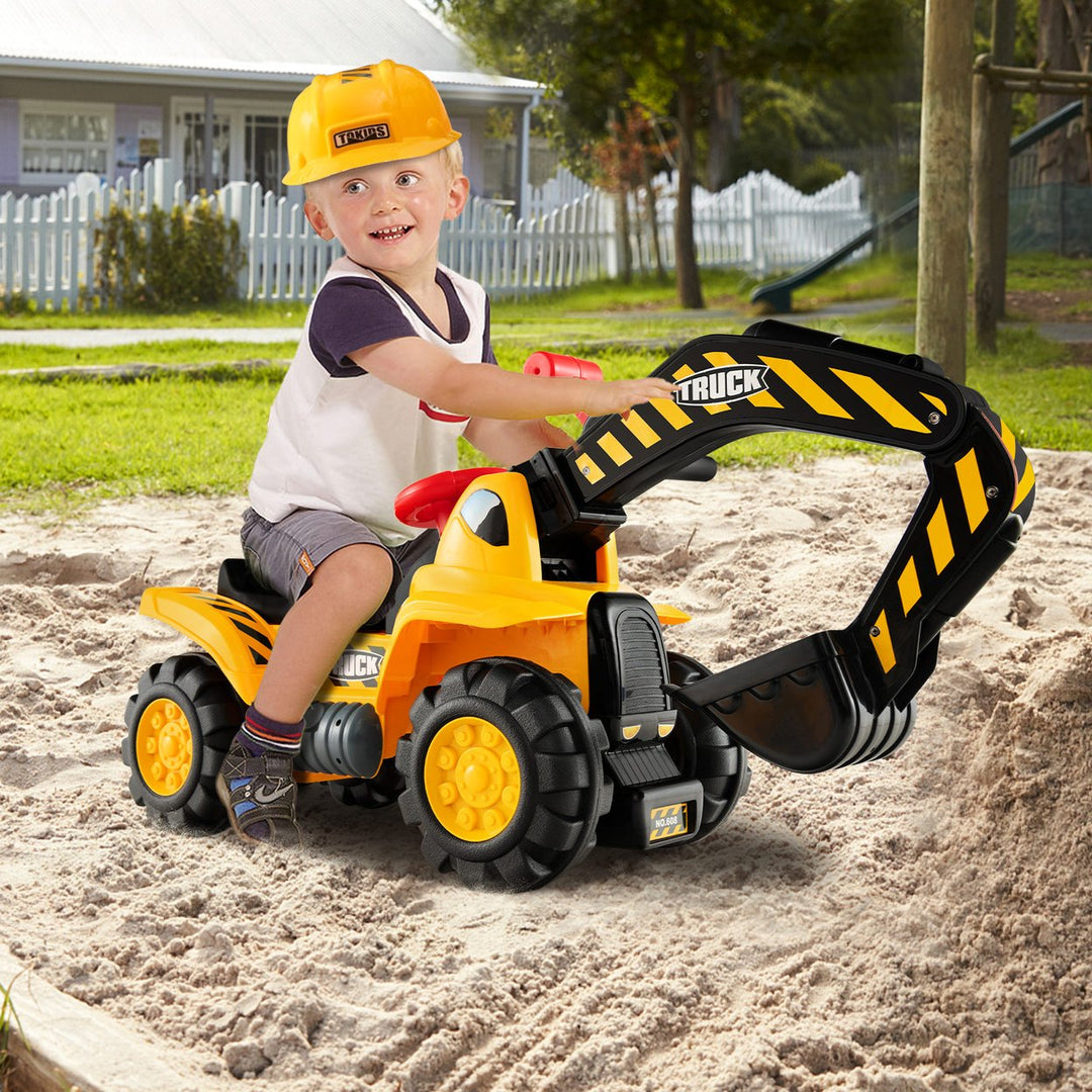 Kids Toddler Ride On Excavator Digger Truck Scooter Seat Storage w/Sound&Helmet Image 2