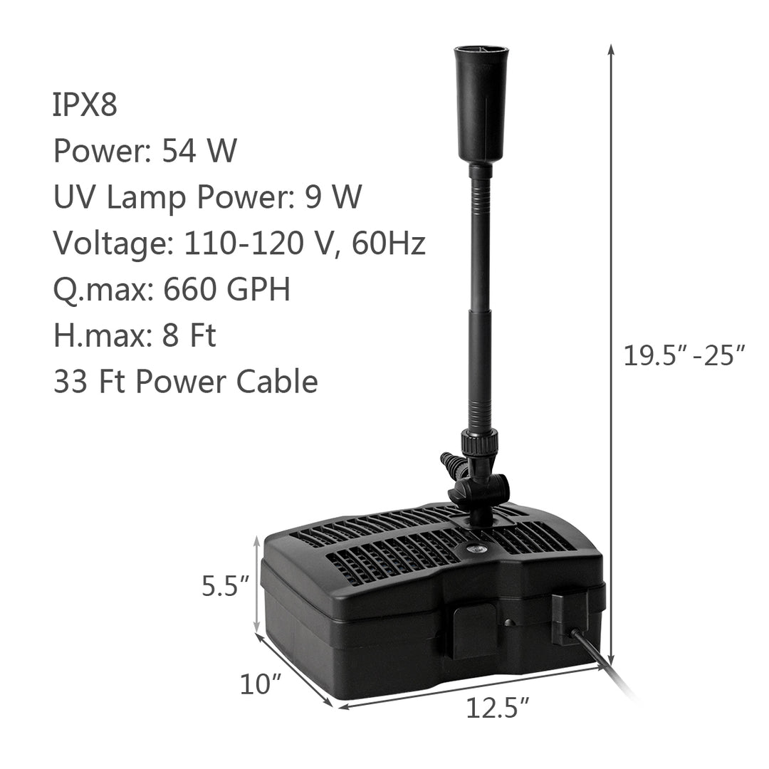 54W All-in One 660 GPH Pond Filter 9W UV Sterilizer W/Pump Fountain Kits Image 3
