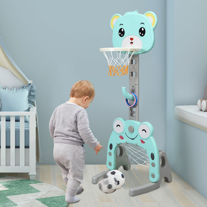 Adjustable Kids 3-in-1 Sports Activity Center Basketball Hoop Set Stand W/Balls Image 3