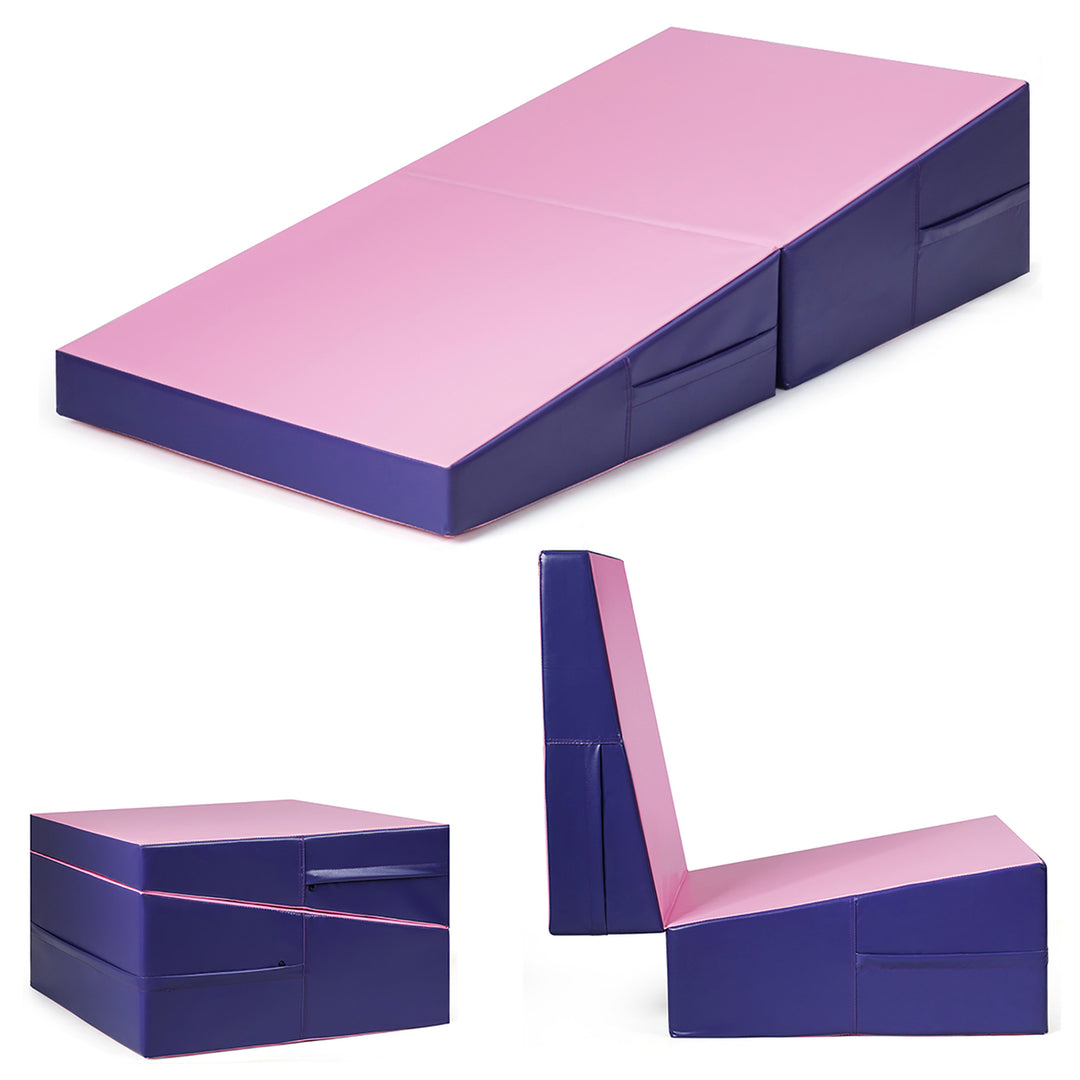 Incline Gymnastics Exercise Mat Folding Wedge Ramp Fitness Mat Tumbling Pink Image 4