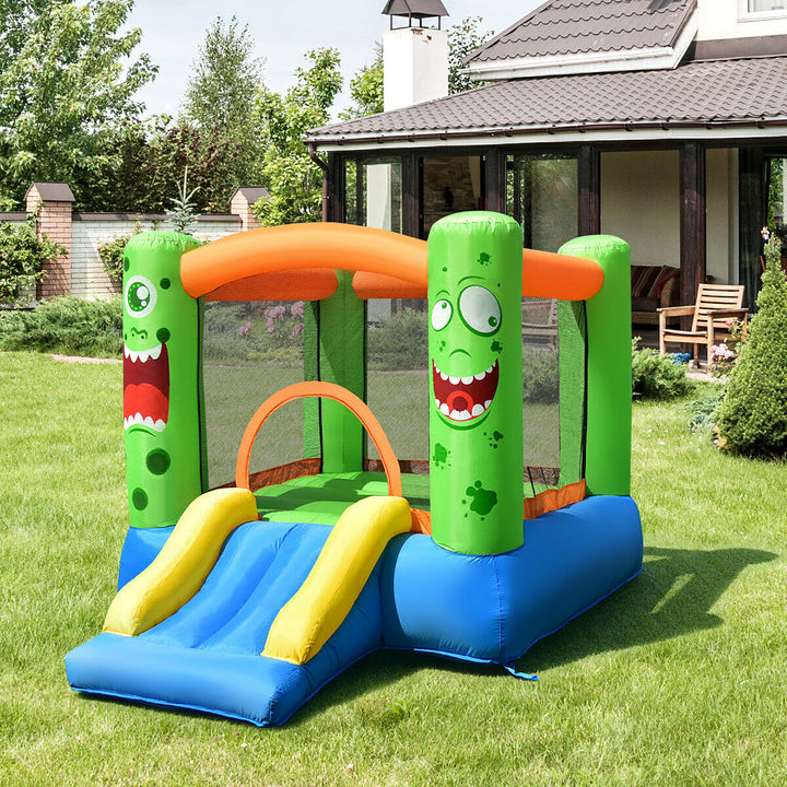 Inflatable Bounce House Jumper Castle Kids Playhouse w/ Basketball Hoop and Slide Image 4