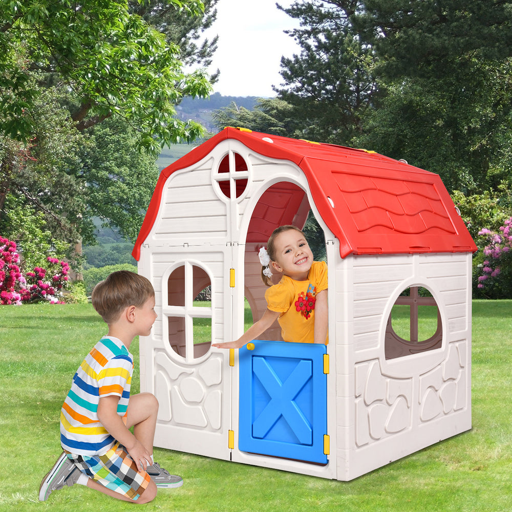 Kids Cottage Playhouse Foldable Plastic Play House Indoor Outdoor Toy Portable Image 2