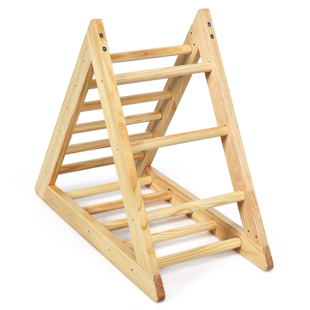 Wooden Climbing Pikler Triangle with Climbing Ladder For Toddler Step Training Natural Image 2