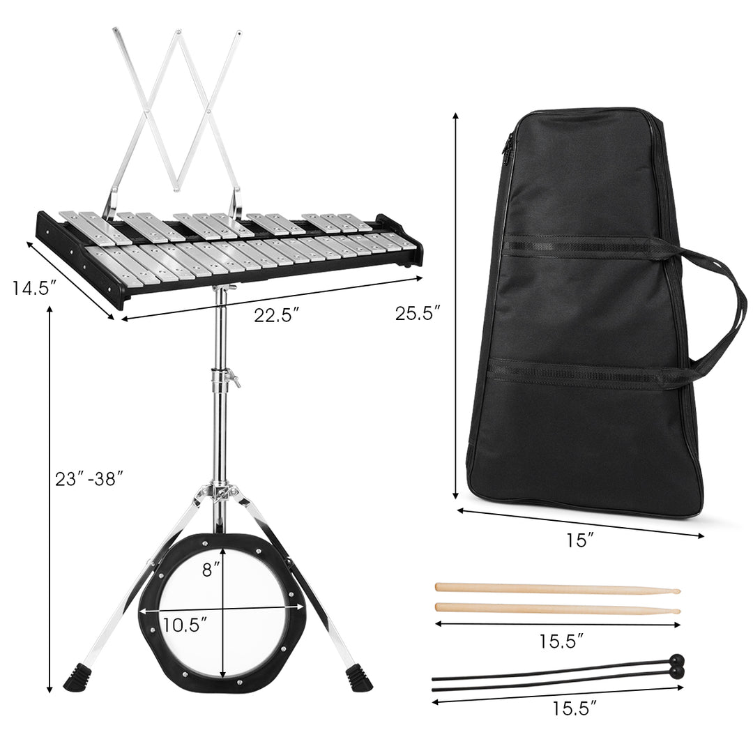 30 Notes Percussion Glockenspiel Bell Kit with Practice Pad Mallets Sticks Stand Image 3