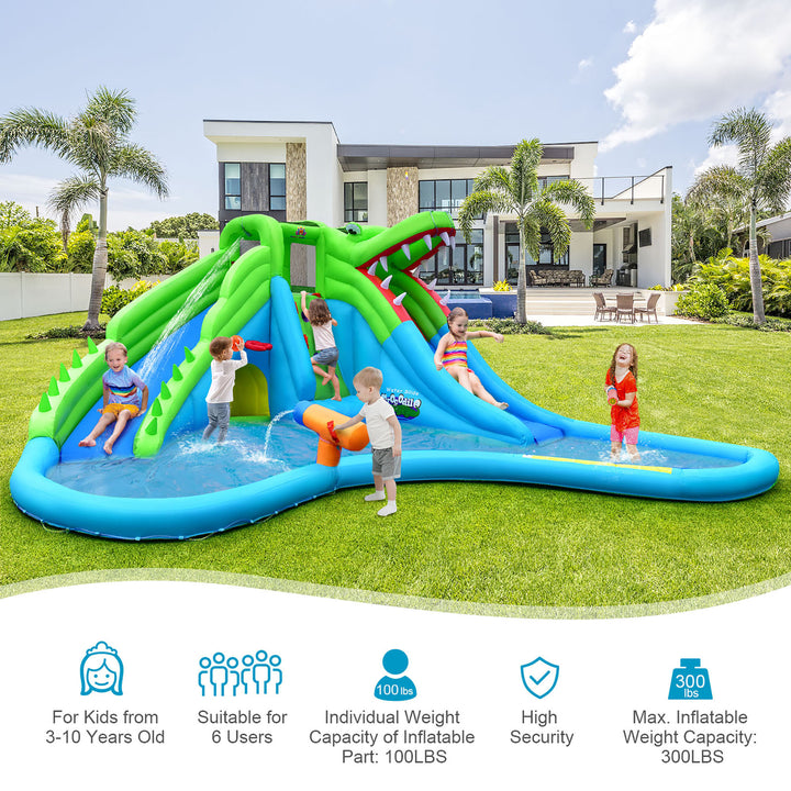 Inflatable Kid Bounce House Dual Slide Climbing Wall Splash Pool w/Bag Image 3