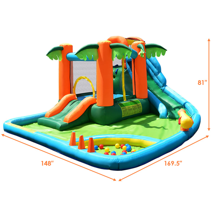 Inflatable Bounce House Kids Water Splash Pool Dual Slide Jumping Castle w/ Bag Image 2