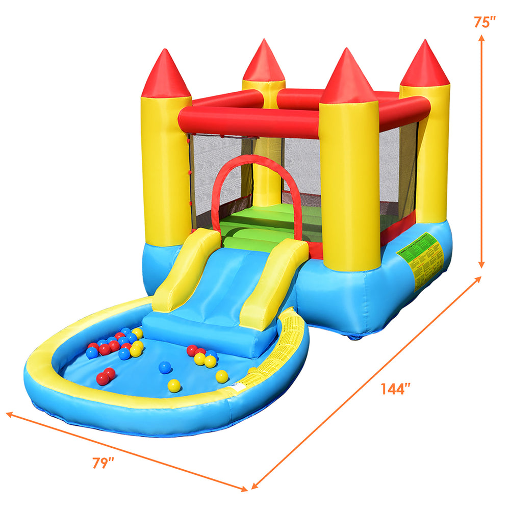 Inflatable Bounce House Kids Slide Jumping Castle Bouncer w/ balls Pool and Bag Image 2