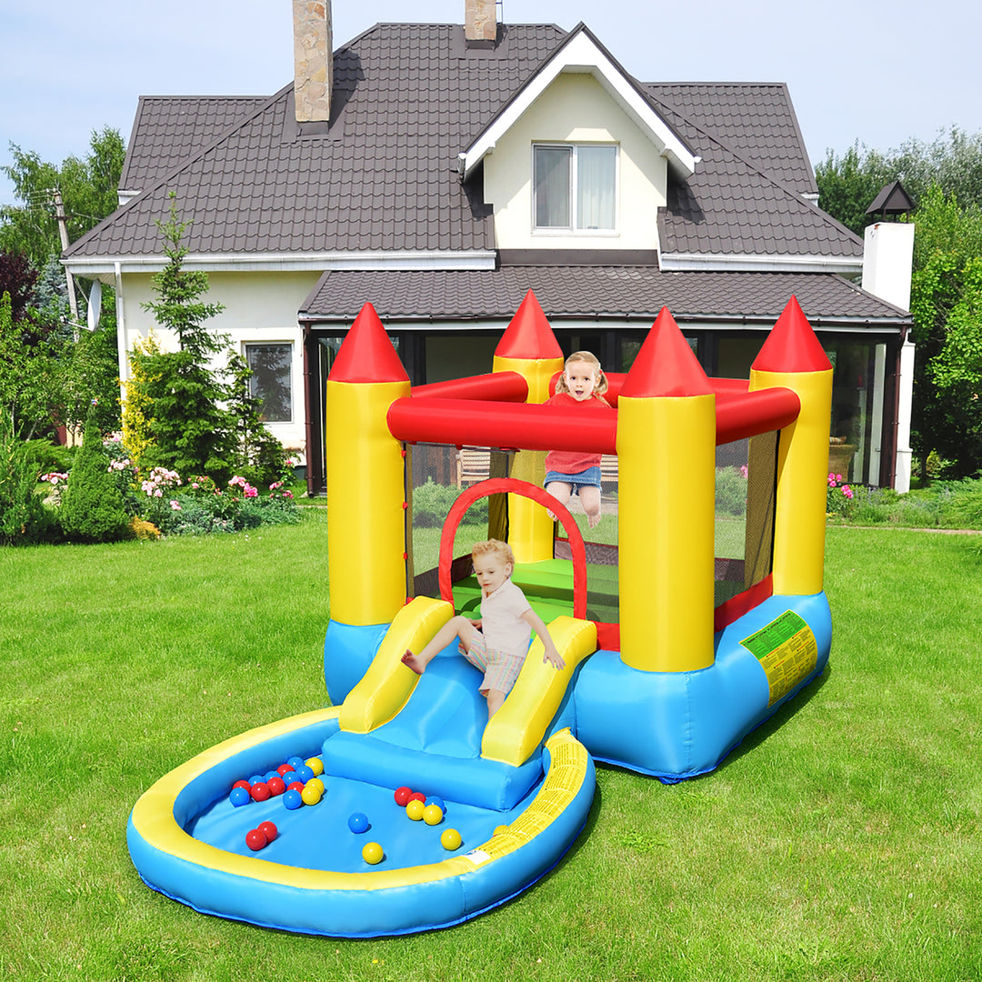 Inflatable Bounce House Kids Slide Jumping Castle Bouncer w/ balls Pool and Bag Image 3