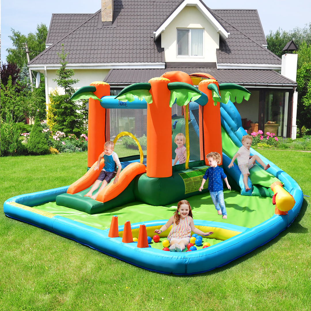 Inflatable Bounce House Kids Water Splash Pool Dual Slide Jumping Castle w/ Bag Image 4