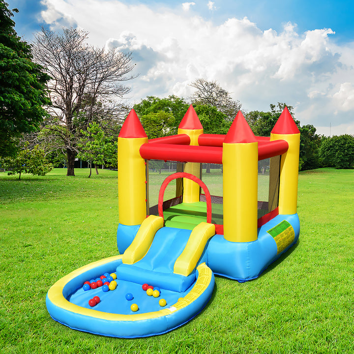 Inflatable Bounce House Kids Slide Jumping Castle Bouncer w/ balls Pool and Bag Image 4