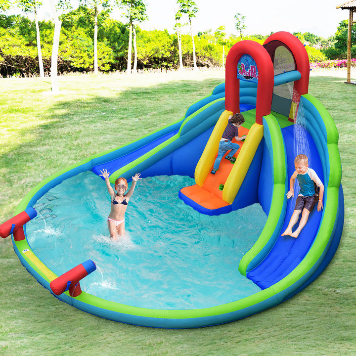 Inflatable Bounce House Kids Water Splash Pool Dual Slides Climbing Wall without Blower Image 3