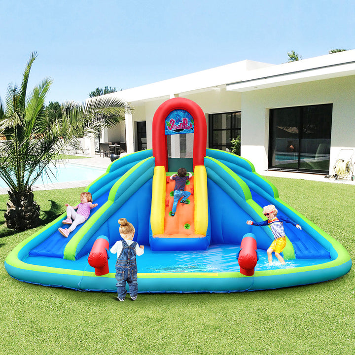 Inflatable Bounce House Kids Water Splash Pool Dual Slides Climbing Wall without Blower Image 4