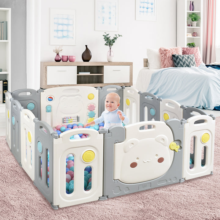 14-Panel Foldable Baby Playpen Kids Safety Yard Activity Center w/ Storage Bag Gary Image 2