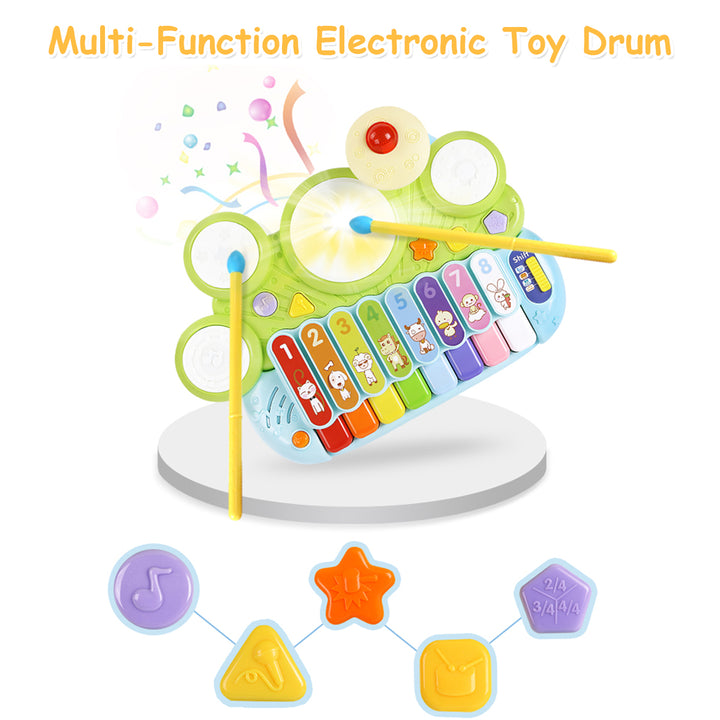 3 in 1 Musical Instruments Electronic Piano Xylophone Drum Set Learning Toys Image 4